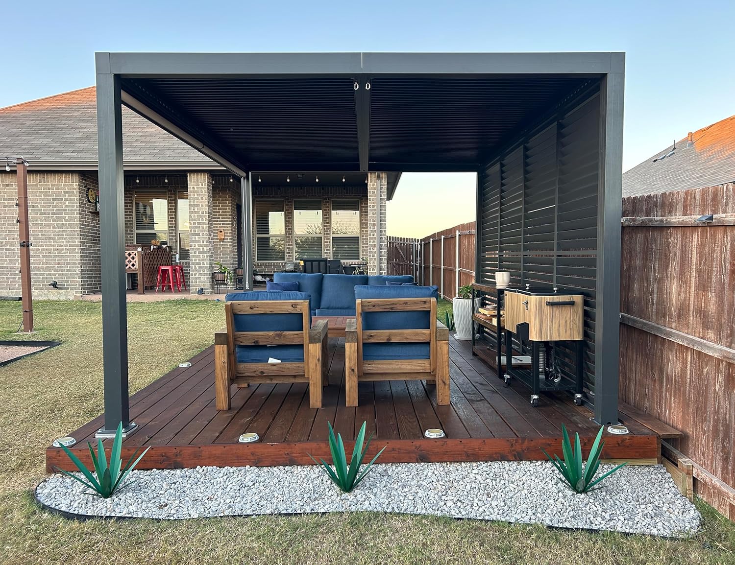 etevert - Pergola bioclimatique 4,6x3,3 m, alu, persiennes fixes