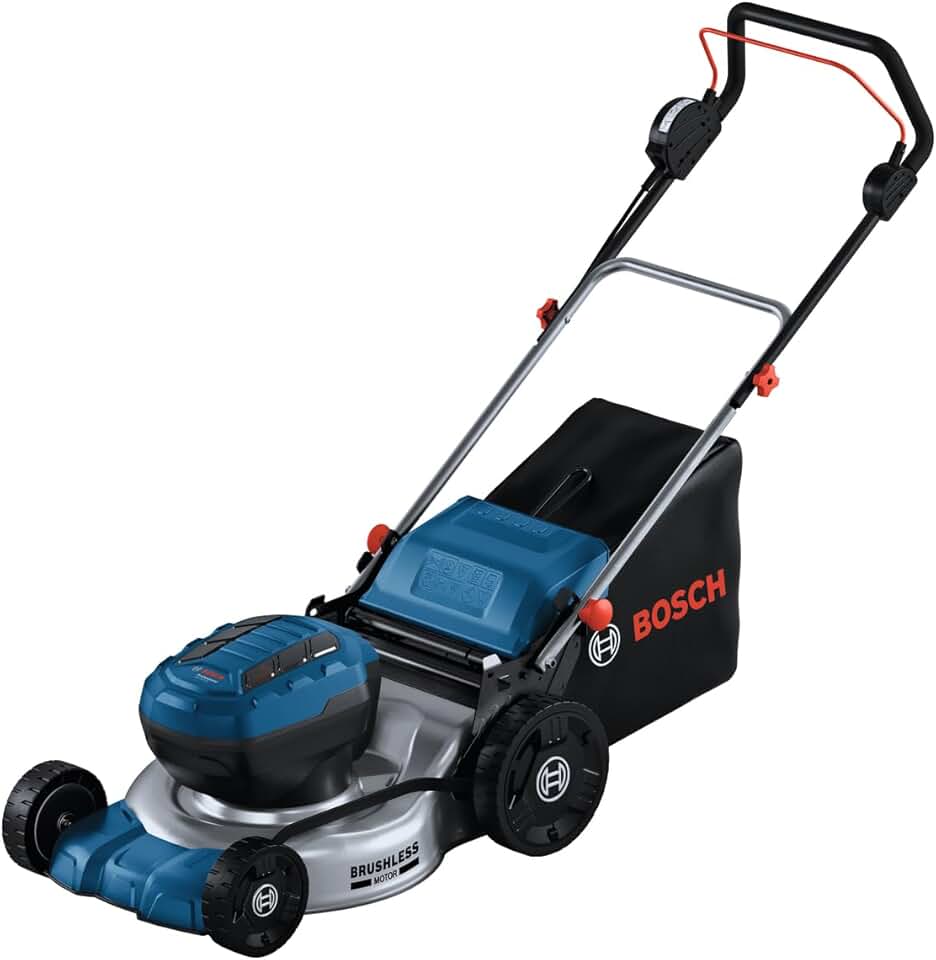 etevert 18V System tondeuse à gazon sans-fil GRA 18V2-46 (largeur coupe : 46 cm, réglage de hauteur dans 6 positions, sac ramassage en toile 60 l, 2 clés coupe-circuit, bouchon mulching)