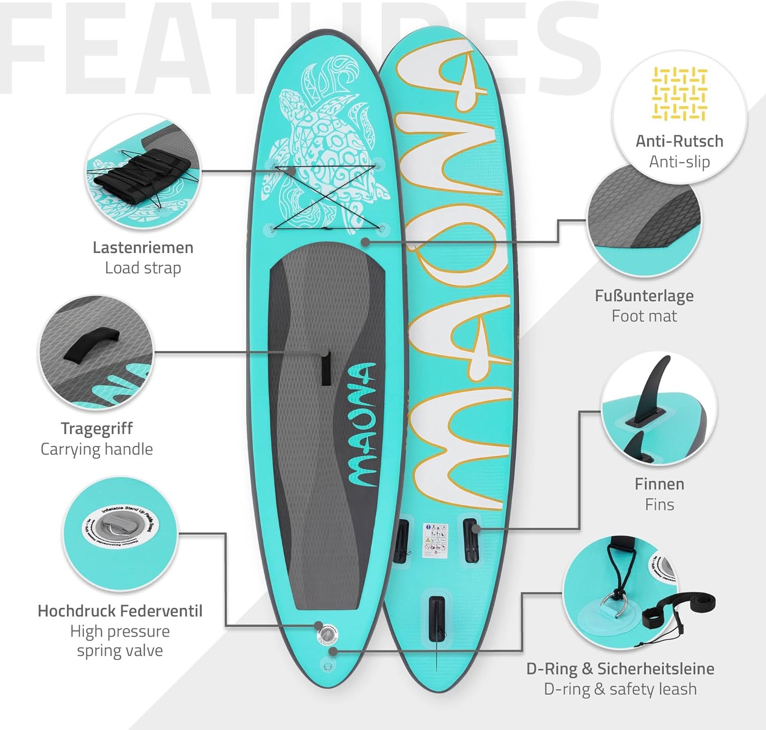 etevert - Stand Up Paddle Gonflable - 305/308/320/380 cm - PVC 120/150 kg 10/15 cm