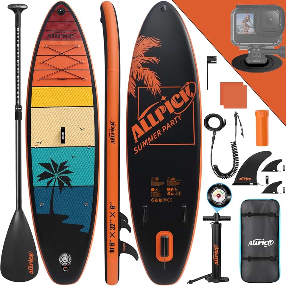 etevert - paddle gonflable 320 cm - support caméra, pagaie réglable, 200 kg