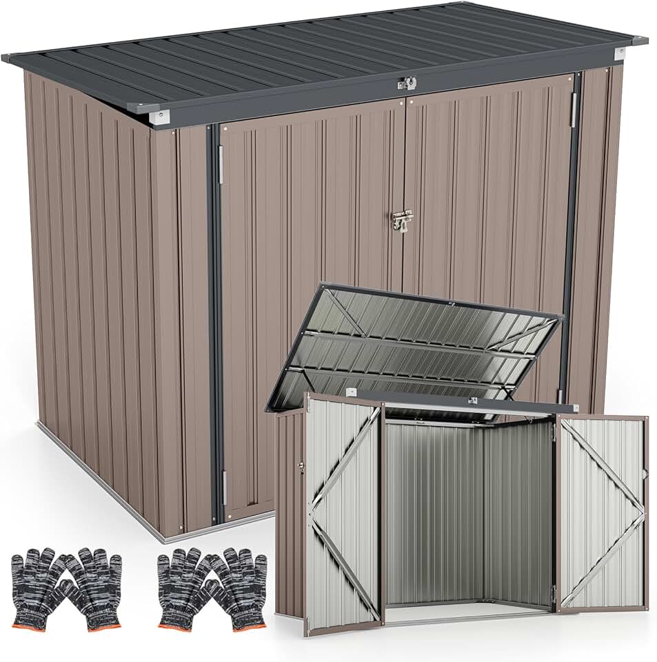 etevert - abri de jardin métal 172x100x129 cm, portes doubles, couvercle relevable