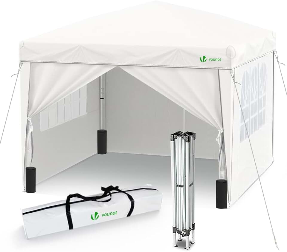 etevert - tonnelle pliante 3x3m - 4 côtés, sacs sable, blanc