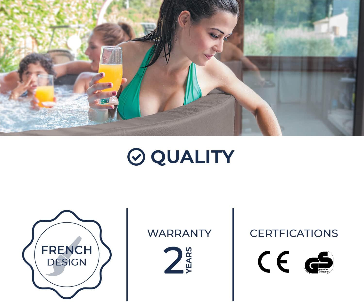 etevert - Spa - Vita Premium - SP-VIP160C - Gonflable - 6 Places (4 Adultes + 2 Enfants) - Bache De Protection - Réchauffeur - 1100 L - Couverture Simili-Cuir Premium