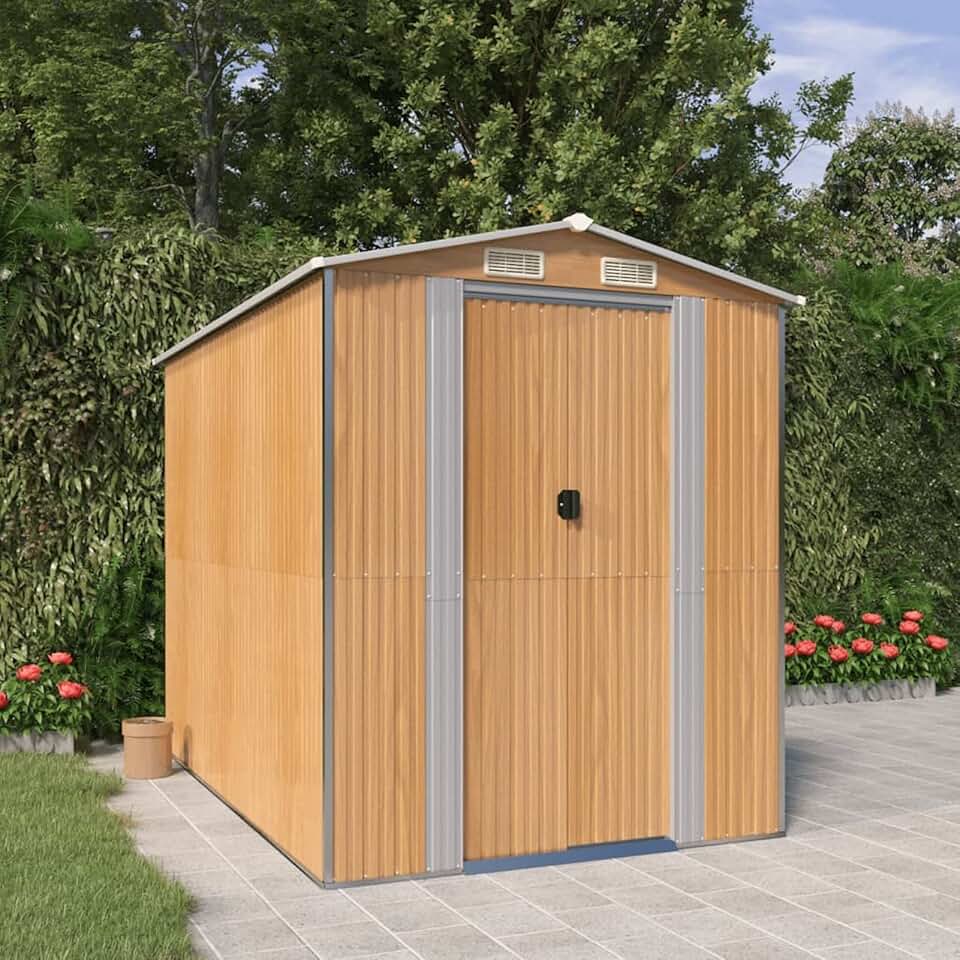 etevert Abri de jardin en acier galvanisé marron clair 192 x 274 x 223 cm