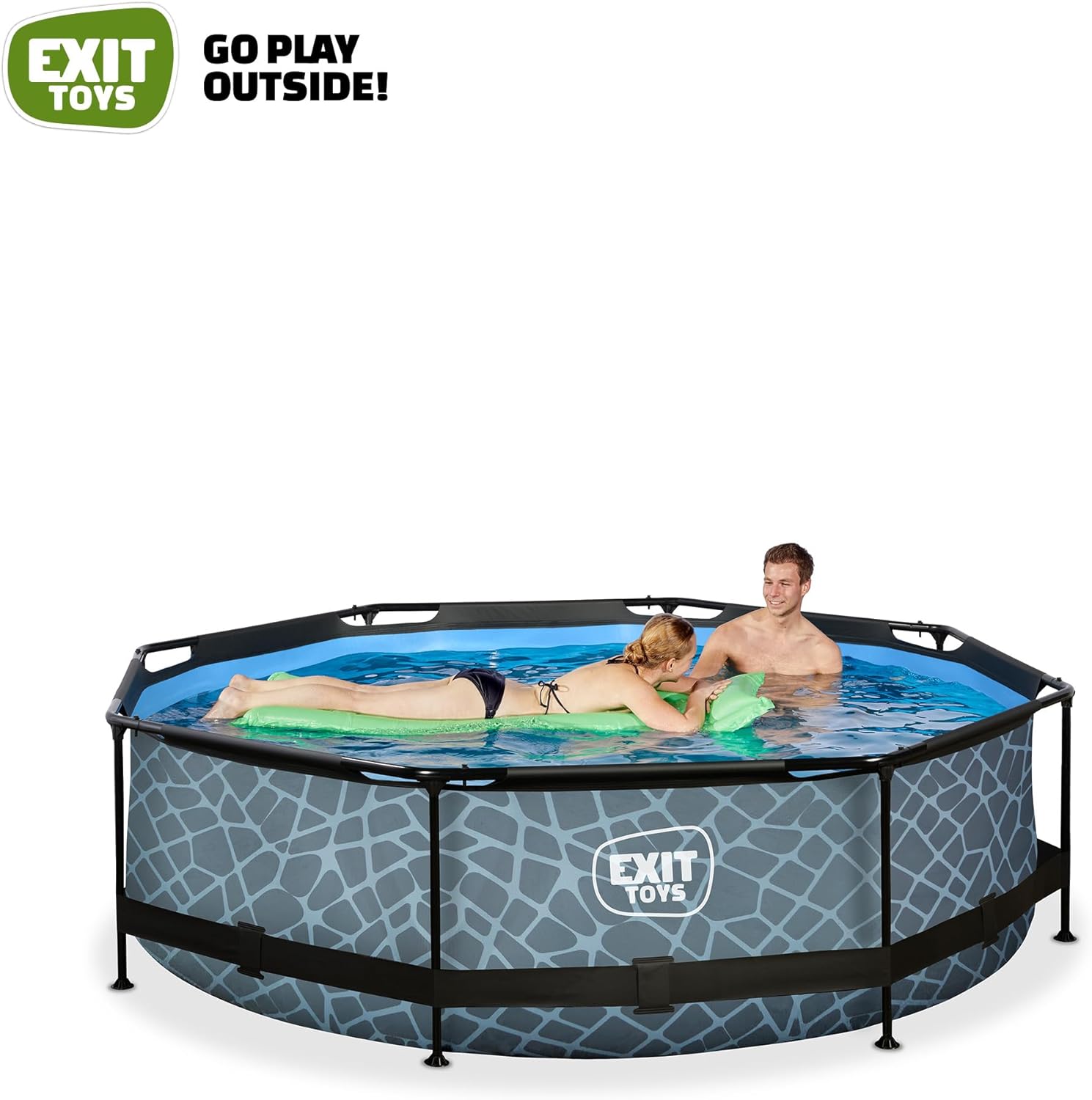 etevert Piscine Tubulaire Stone - ø300x76cm - Piscine Hors Sol Ronde avec Pompe Filtrante à Cartouche - Entrée Basse - Idéal pour Les Jeunes Enfants - Cadre Stable - Design Unique - Gris