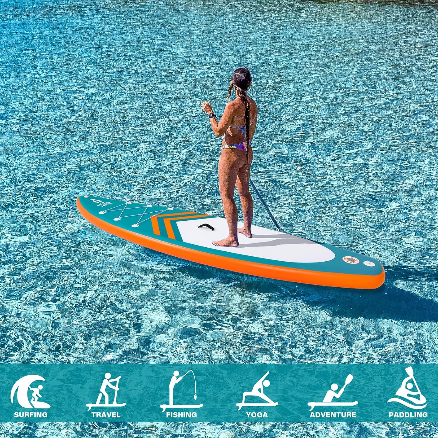 etevert Paddle Gonflable Adulte, Planche de Stand Up Paddle Gonflable, Sup Paddle Board Gonflable avec Accessoires Complets, Planche de Surf Paddle