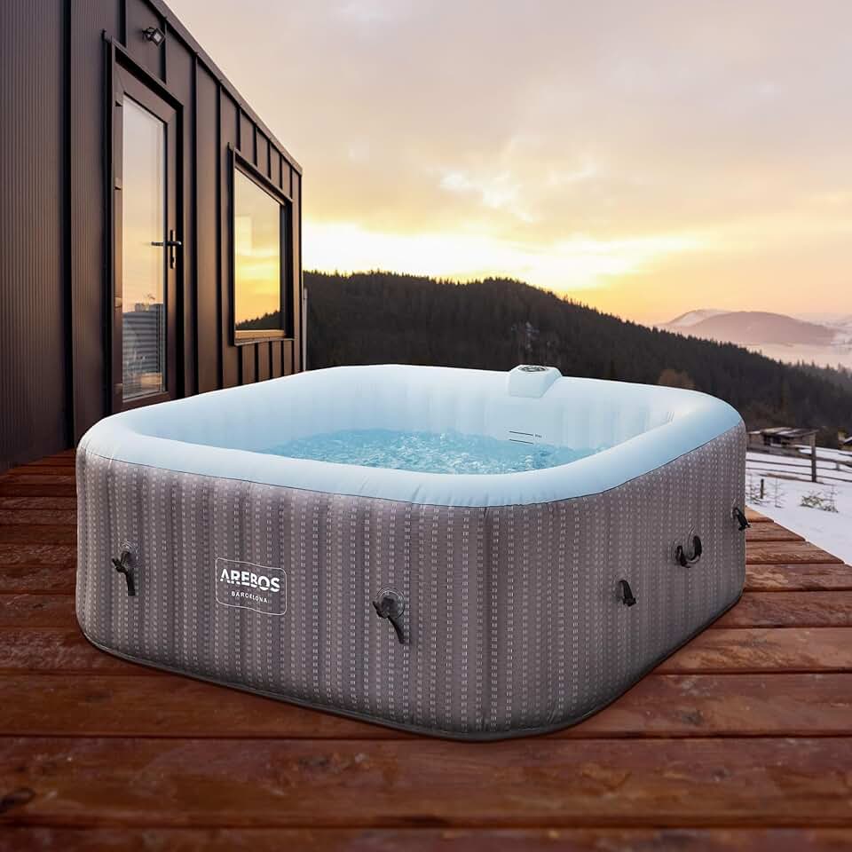 etevert - Spa Gonflable 2400W - 185x185cm - 6 personnes, 130 buses, chauffage, couverture