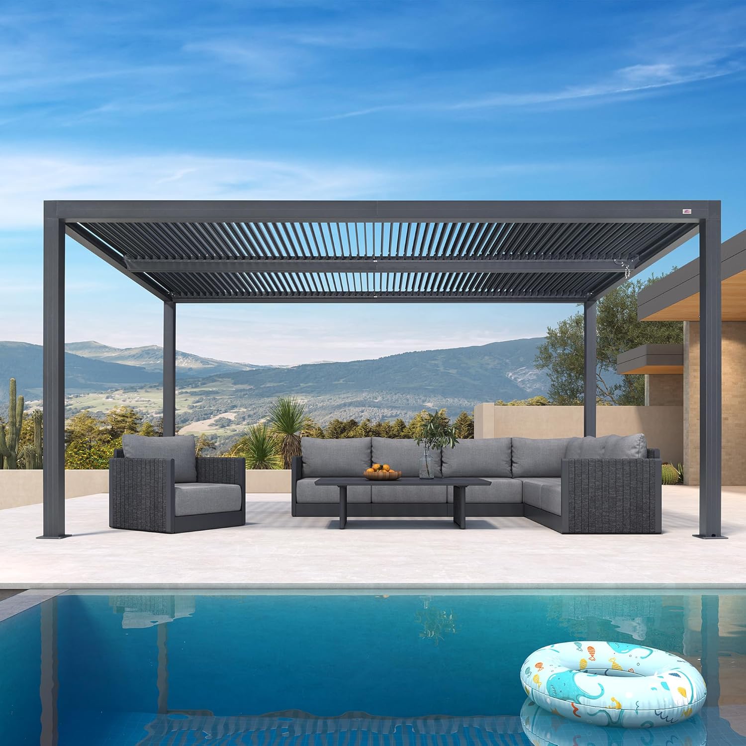 etevert - pergola bioclimatique aluminium 4,8x3m orientable, 14,4m²