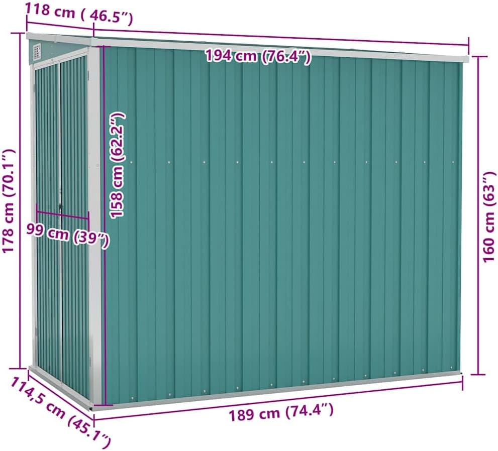 etevert Abri de Jardin Mural Vert 118x194x178 cm )
