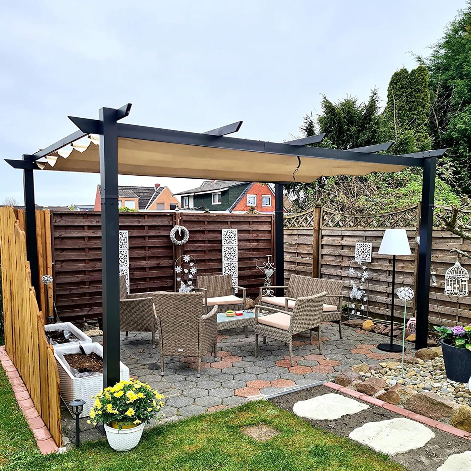 etevert - Pergola Kaki - 4x3m aluminium, toit rétractable, imperméable