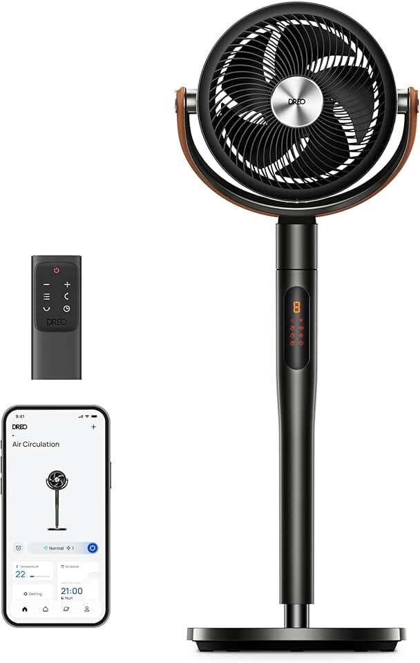 etevert - Smart Ventilateur sur Pied - Silencieux 25dB, 8 vitesses, Alexa, portée 30m