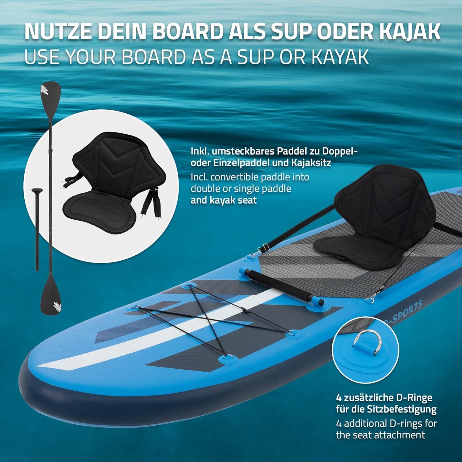 etevert Stand Up Surf Paddle Board Gonflable 305/308/320/380 cm | PVC | jusqu'à 120/150 kg | Épaisseur 10/15 cm | Planche de Surf Pagaie Sac de Transport Pompe à Air | Diverses Couleurs Modèles