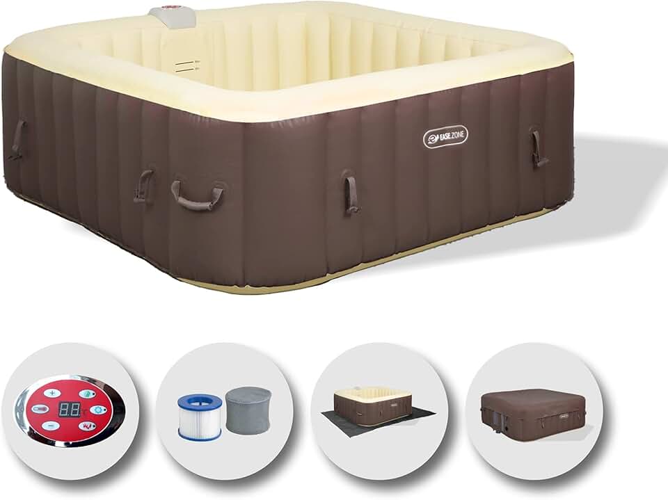 etevert Spa hydromassage Gonflable Chauffant 4-6 Personnes 185 x 65 cm Pompe Super silencieuse intégrée, Marron
