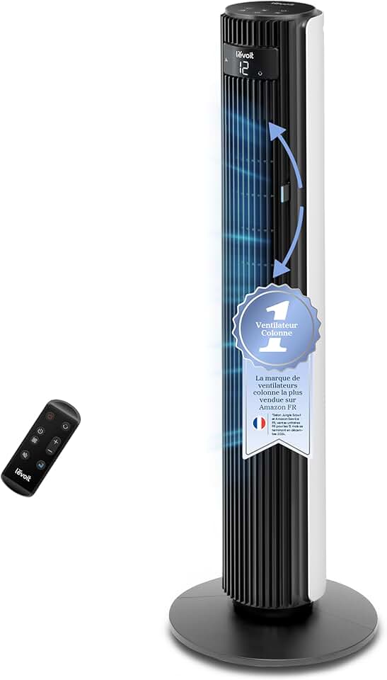 etevert - Ventilateur colonne série silencieux - 7.9m/s, télécommande, 12 vitesses, oscillation 90°, ajustement hauteur,