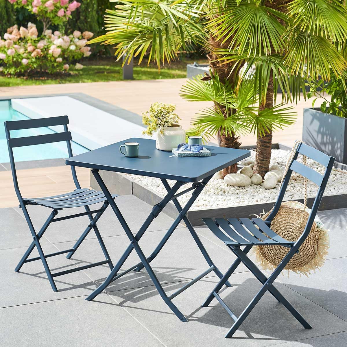 etevert - Greensboro - table pliante 2 places acier époxy 70x70