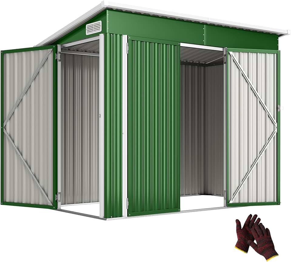 etevert - Abri de jardin métal - 234x132x185 cm - Triple porte, toit incliné, serrure, ventilation