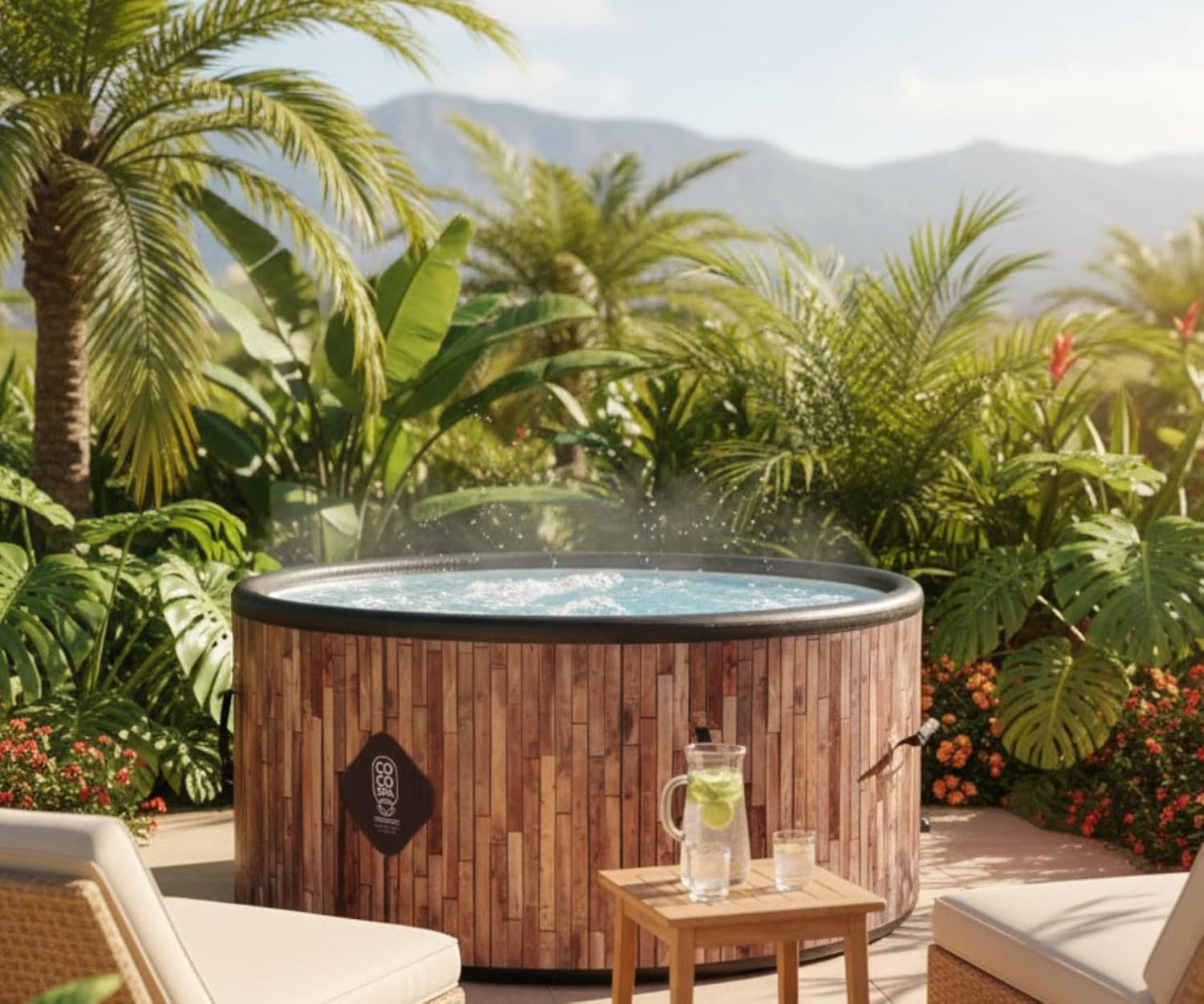 etevert Bali Spa Gonflable - 150 cm de diamètre - 800 litres - Moteur 2240 W - 2 à 4 Personnes - Massage 140 Jets