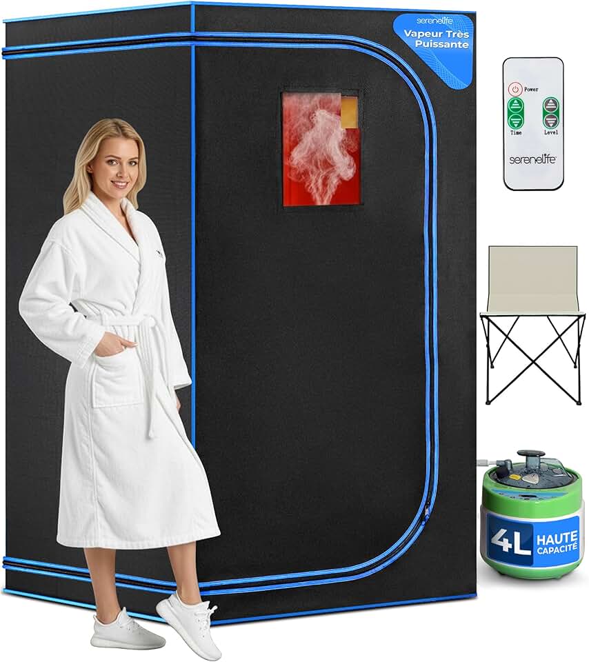 etevert Sauna Portable, Sauna Infrarouge avec Vapeur, Spa Maison, Tente Spa avec Télécommande, Chaise Pliable et minuteur