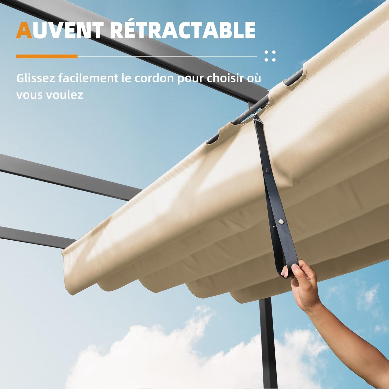 etevert - Pergola aluminium 4x3m, toit rétractable, éclairage intégré