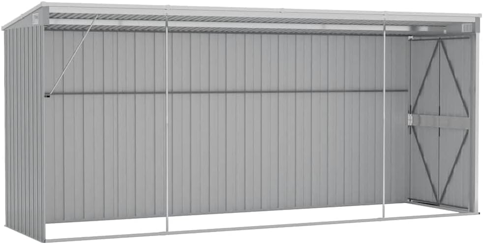 etevert Abri de Jardin Mural Gris 118x382x178 cm Acier galvanisé,Structures extérieures, Cabanes & abris de Jardin,316230