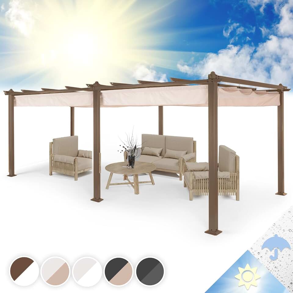 etevert - Pergola aluminium série Terrasse - 3x6m - toit rétractable, structure alu, UV, polyester imperméable