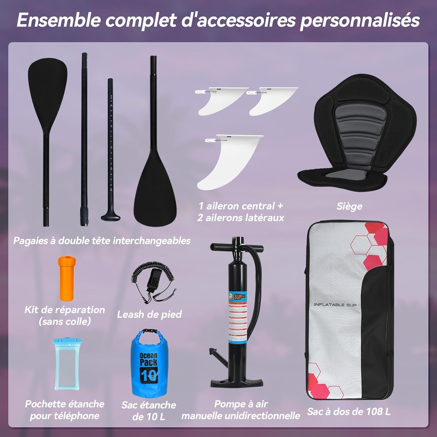 etevert - Paddle Gonflable Série Adulte - 320/335cm - 2 personnes, siège kayak, pagaie alu, support caméra, jusqu'à 15