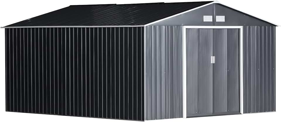 etevert - abri de jardin acier 340x386x200 cm - 20m³, gris charbon