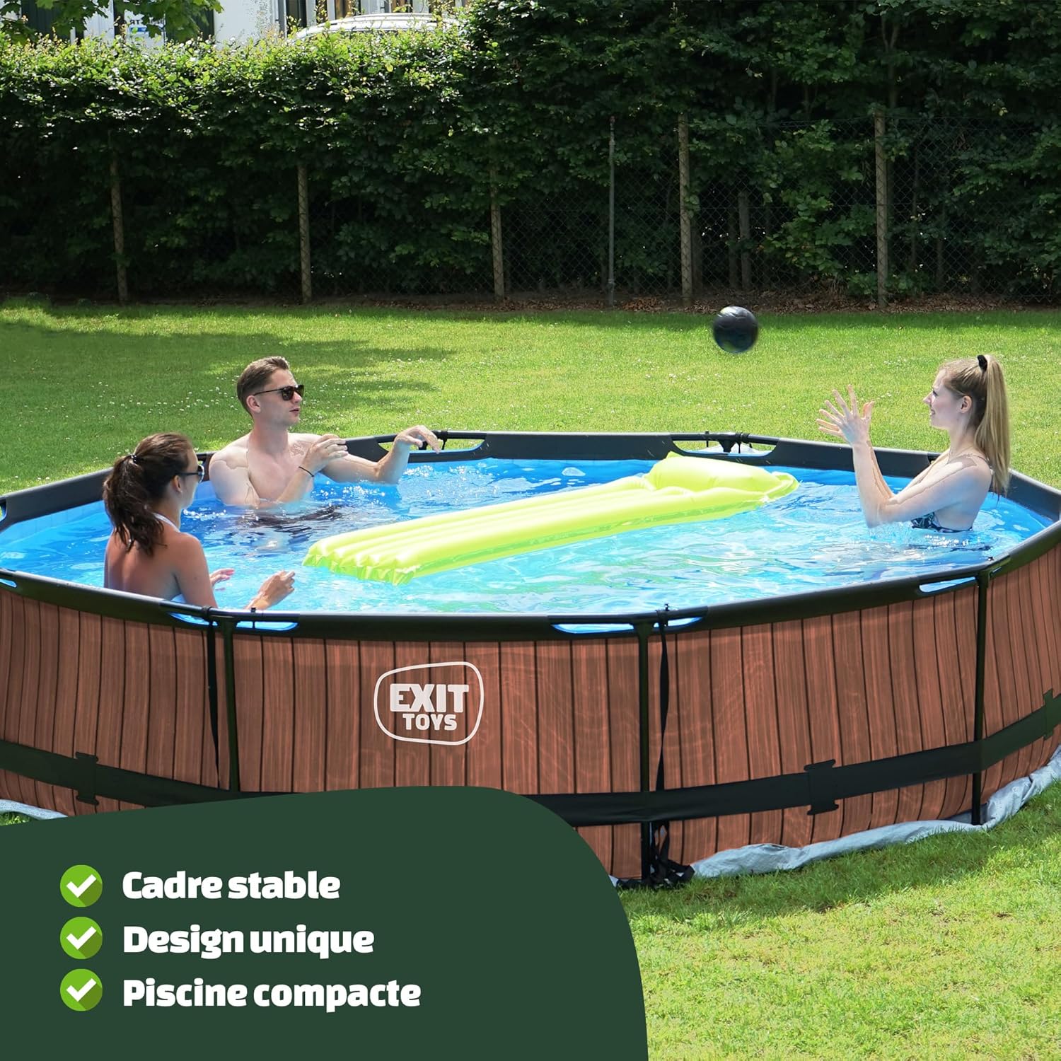 etevert Piscine Tubulaire Wood - ø360x76cm - Piscine Hors Sol Ronde Grande avec Pompe Filtrante à Cartouche - Entrée Basse - Idéal pour Les Jeunes Enfants - Cadre Stable - Design Unique - Marron