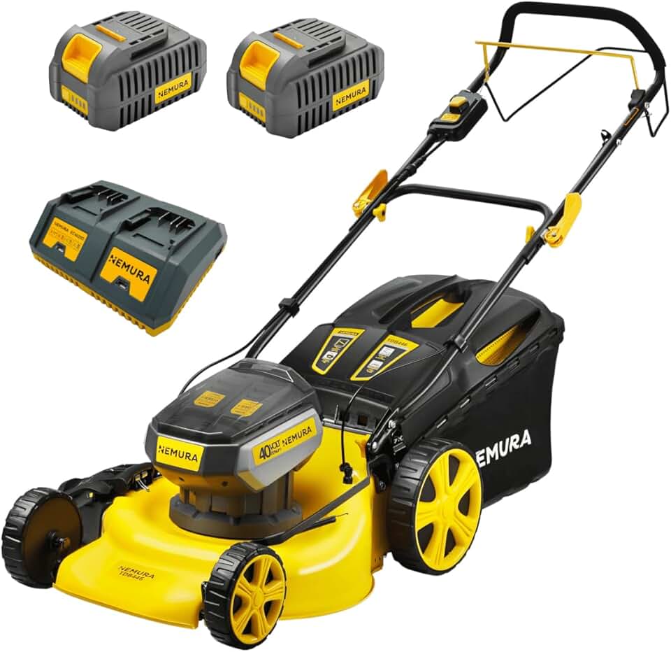 etevert Tondeuse Autotractée à Batterie 80 V (2x40V) - Coupe 46 cm - Jusqu'à 500 m2 - Fonction Mulching - Livrée avec 2 Batteries 4Ah et 2 chargeurs - Marque Française