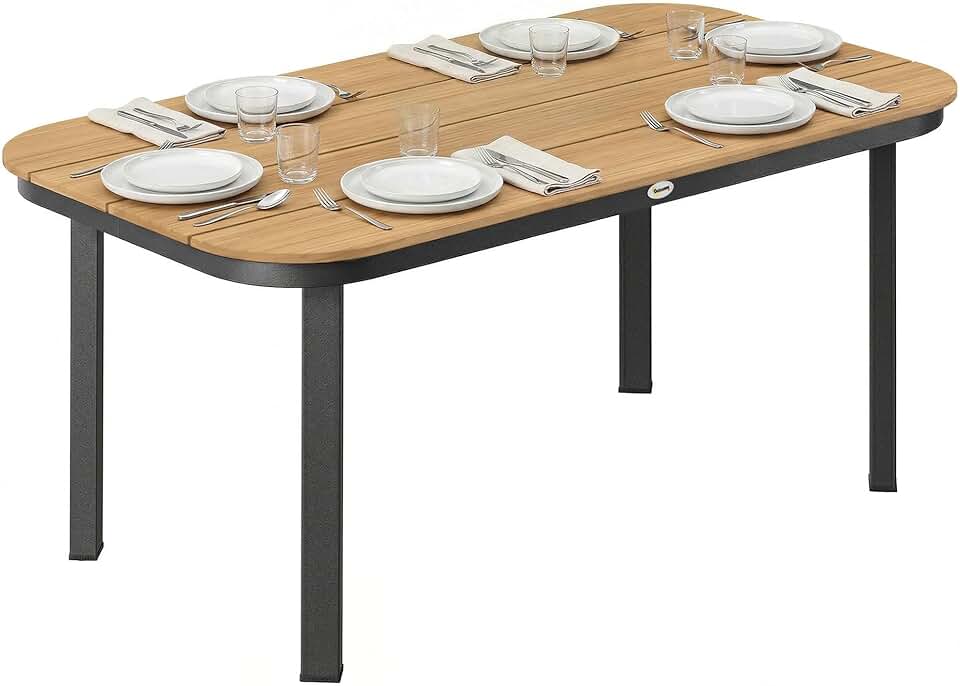 etevert - Table de jardin WPC lattes 155x88x72cm - 4-6 pers. métal