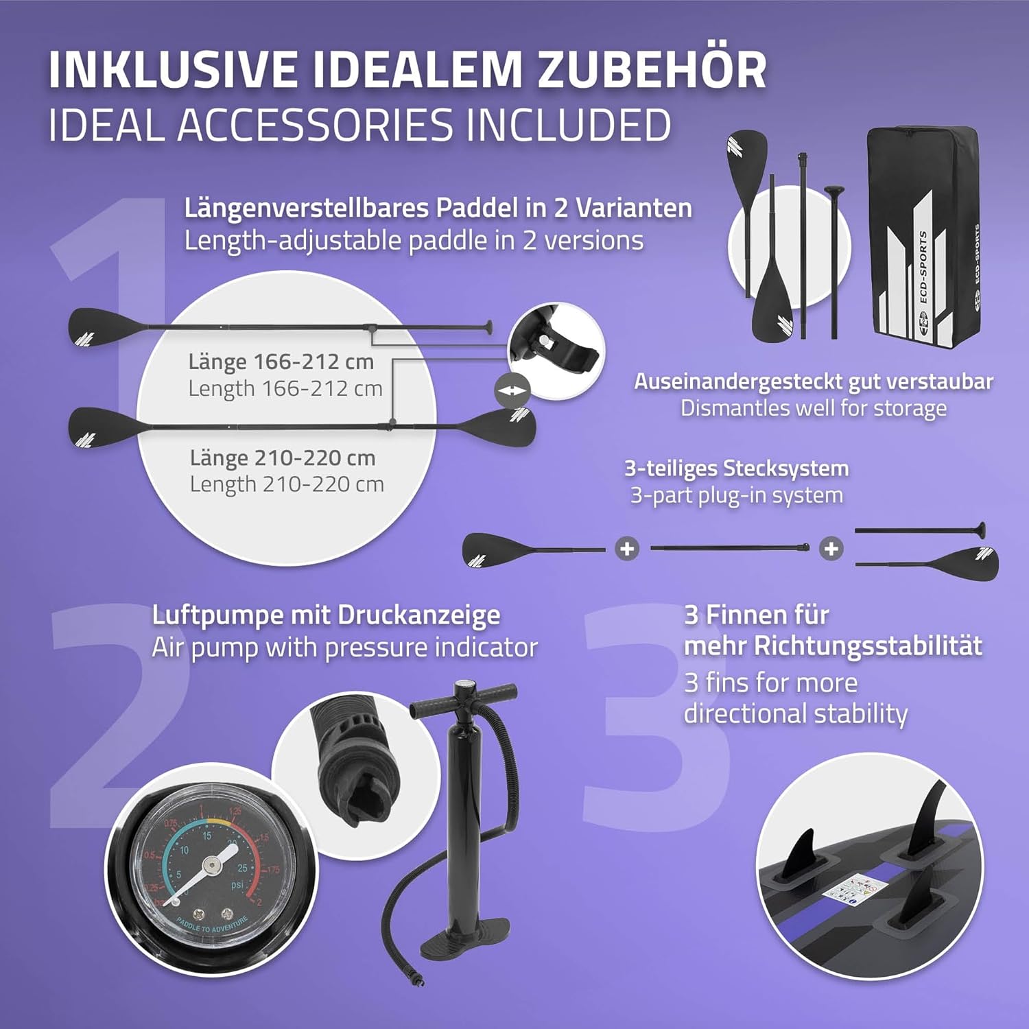 etevert - Stand Up Paddle Gonflable - 305/308/320/380 cm - PVC, 120/150 kg, 10/15 cm