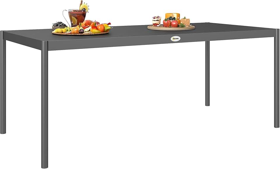 etevert - Table de jardin 8 personnes - acier, plateau lattes, anti-rouille, gris foncé