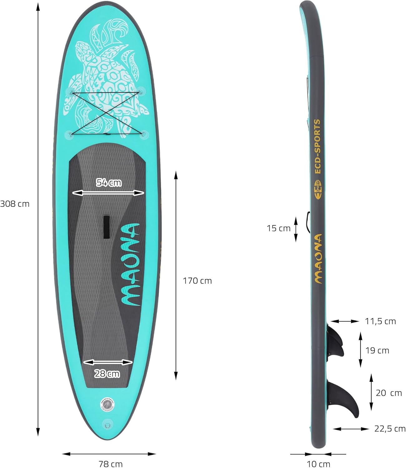 etevert - Stand Up Paddle Gonflable - 305/308/320/380 cm - PVC 120/150 kg 10/15 cm