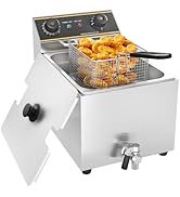 etevert Friteuse électrique,6L commerciale friteuse avec valve de vidange acier inoxydable, Frite...