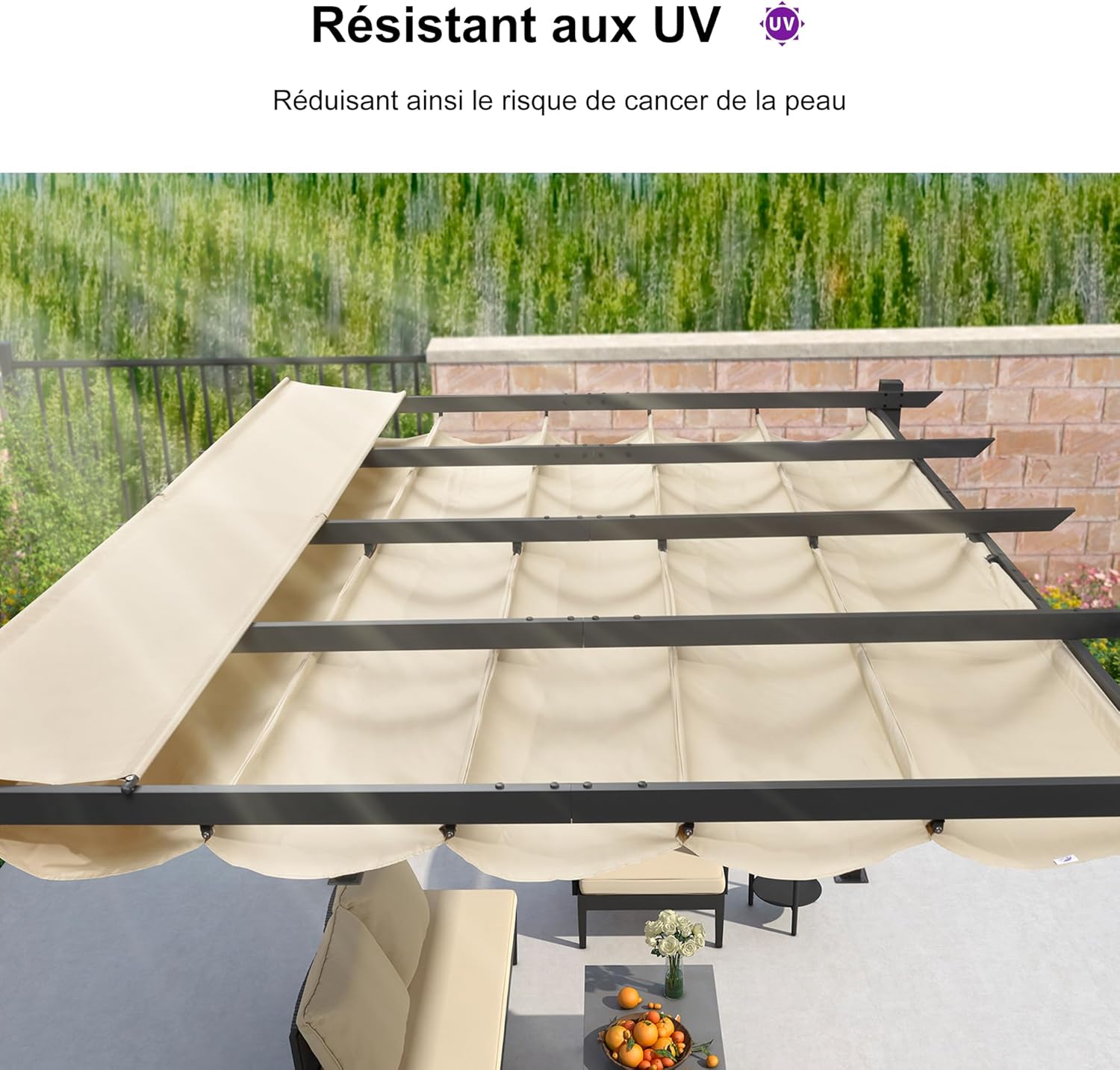 etevert - Pergola Kaki - 4x3m aluminium, toit rétractable, imperméable