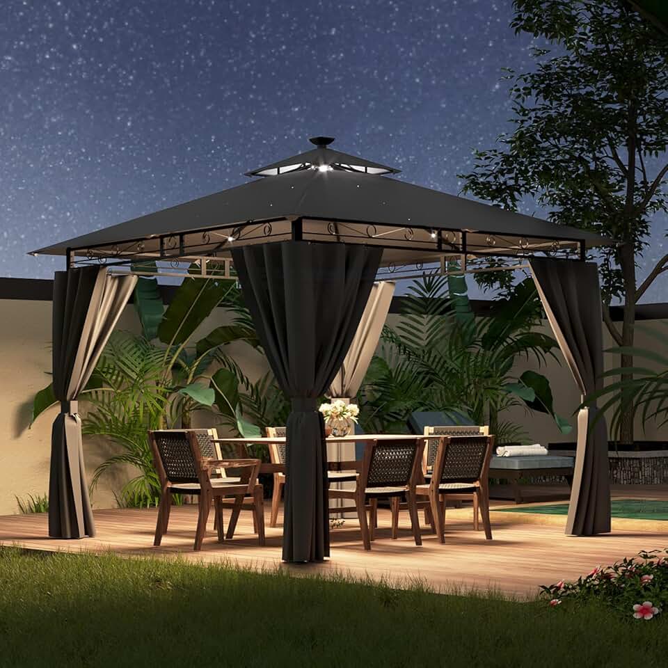 etevert - Tonnelle Deluxe - 3x3m - LED, métal, 4-6 pers, gris