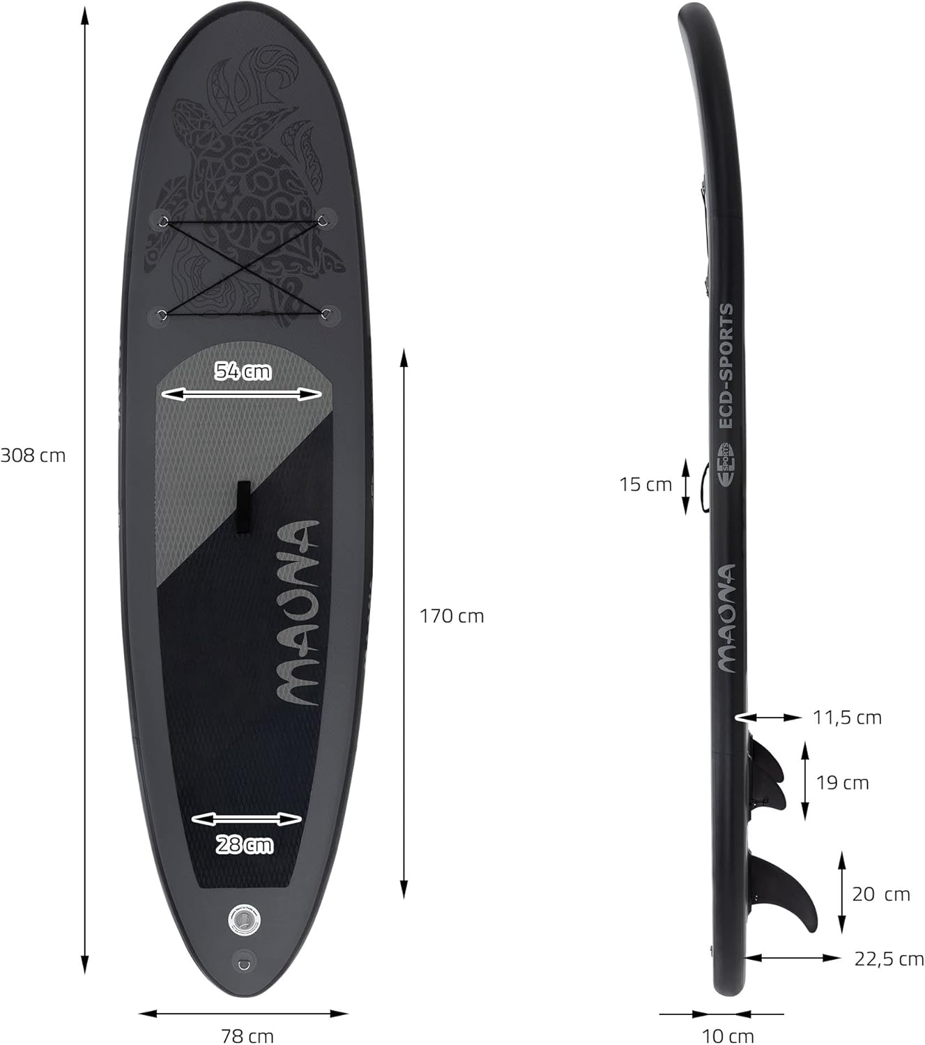 etevert - SUP gonflable série Stand Up - 305/308/320/380 cm - PVC, 120/150 kg, 10/15 cm d’épaisseur