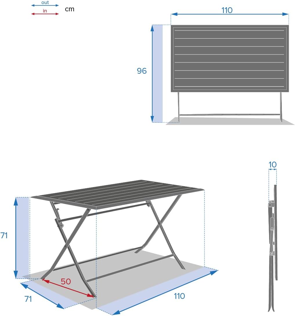 etevert - Azua - table pliante 4 places, alu époxy gris graphite