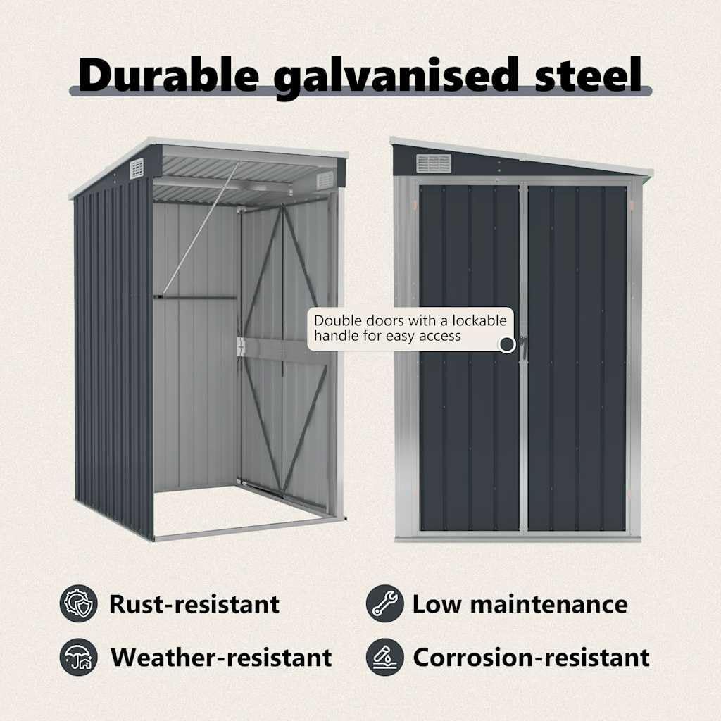 etevert Remise de Jardin Murale Anthracite 118x100x178 cm Acier,Structures extérieures, Cabanes & abris de Jardin,316219