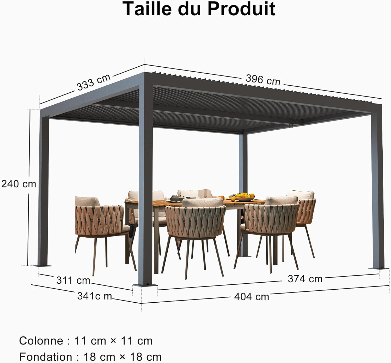 etevert - Pergola bioclimatique 4x3,3m - alu, lames orientables, 13,2m²