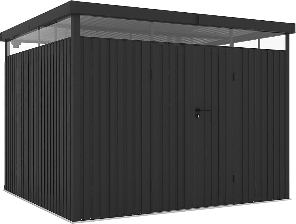 etevert - abri de jardin métal quartz série - 296x259x218 cm, toit plat, fermeture à clé, lampe, lucarne 360°