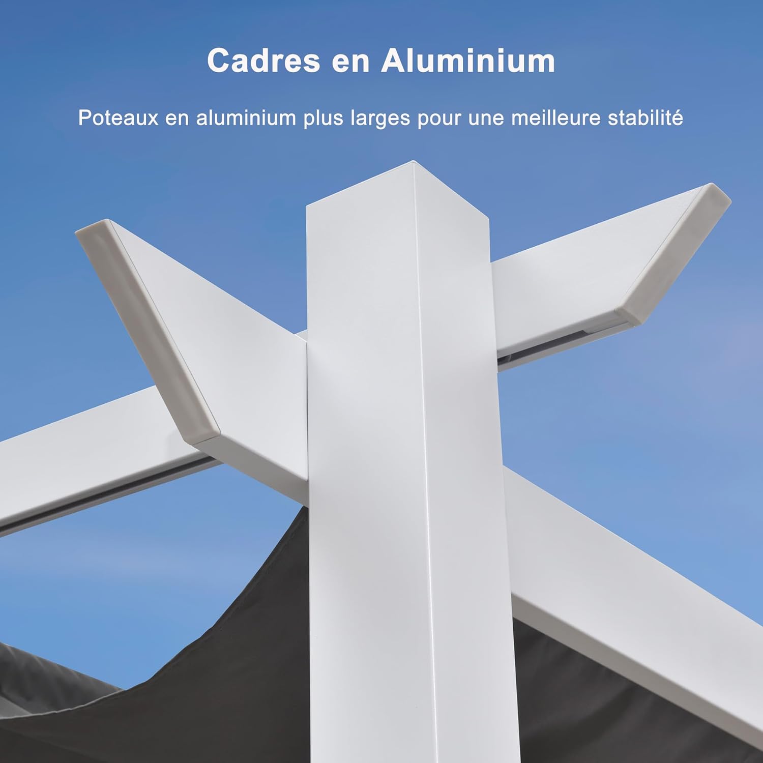 etevert - pergola aluminium - 4x3m - éclairage intégré, toit protégé, blanc/gris