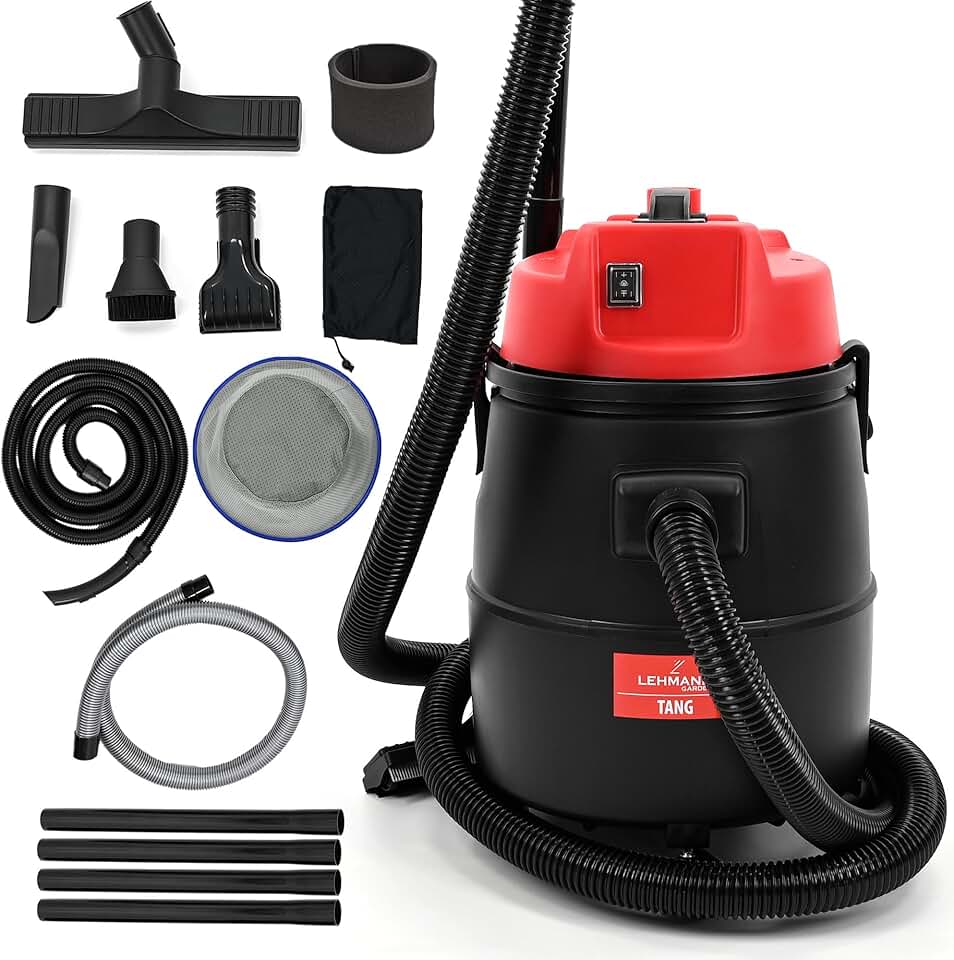 etevert Aspirateur de Piscine 4-en-1, 1400 W, Réservoir 30 L, Aspiration à Sec & Humide et Fonction de Soufflerie, Nettoyage Efficace du Fond, Aspirateur de Bassin avec Accessoires, Noir/Rouge