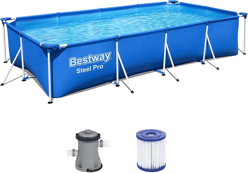etevert – Steel Pro – Piscine rectangulaire pour Enfant – avec Cadre en Acier et Pompe filtrante Piscine pour Enfant. 400 x 211 x 81 cm Bleu