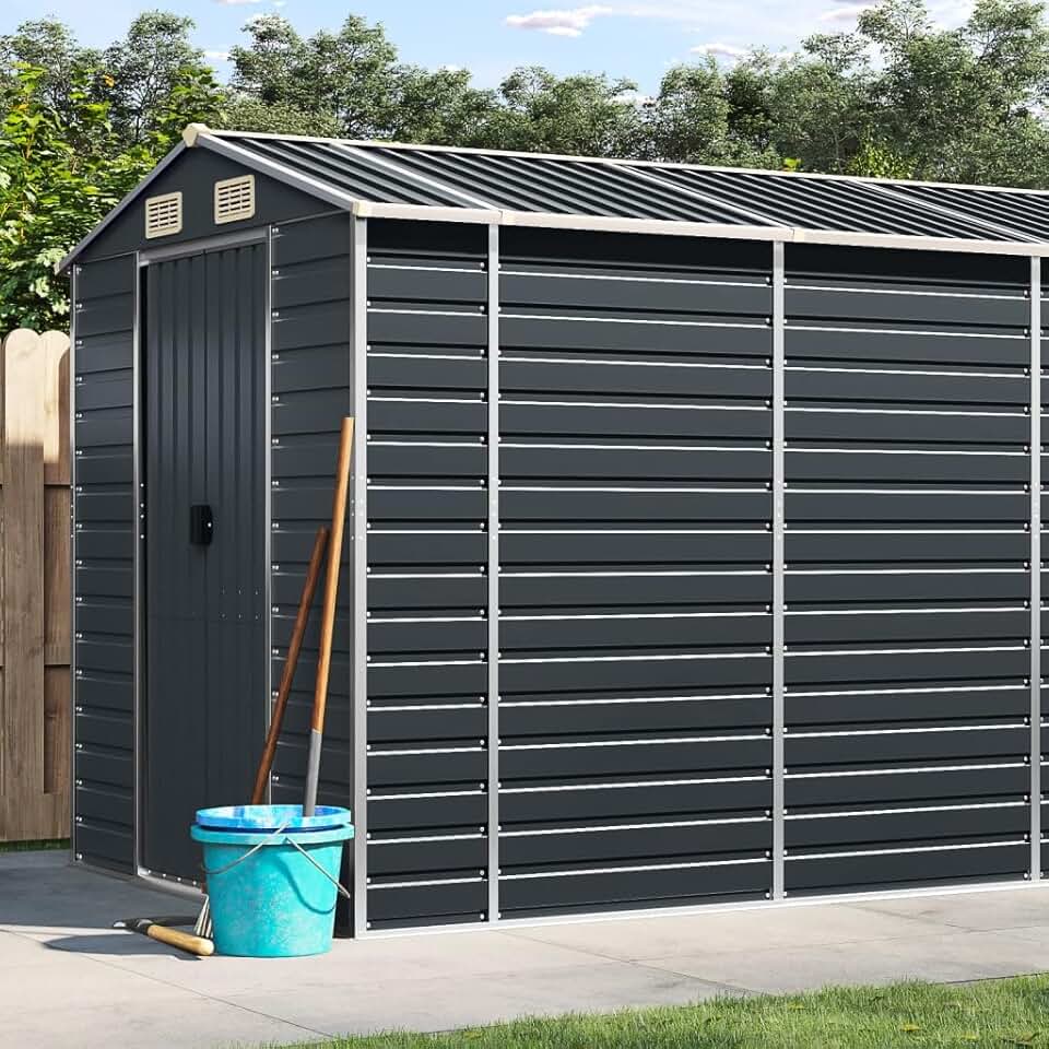 etevert Abri de Jardin Anthracite 191x640x198 cm Acier galvanisé,Abris De Jardin,Abri De Stockage pour Jardin,Abri D'Outils De Jardin