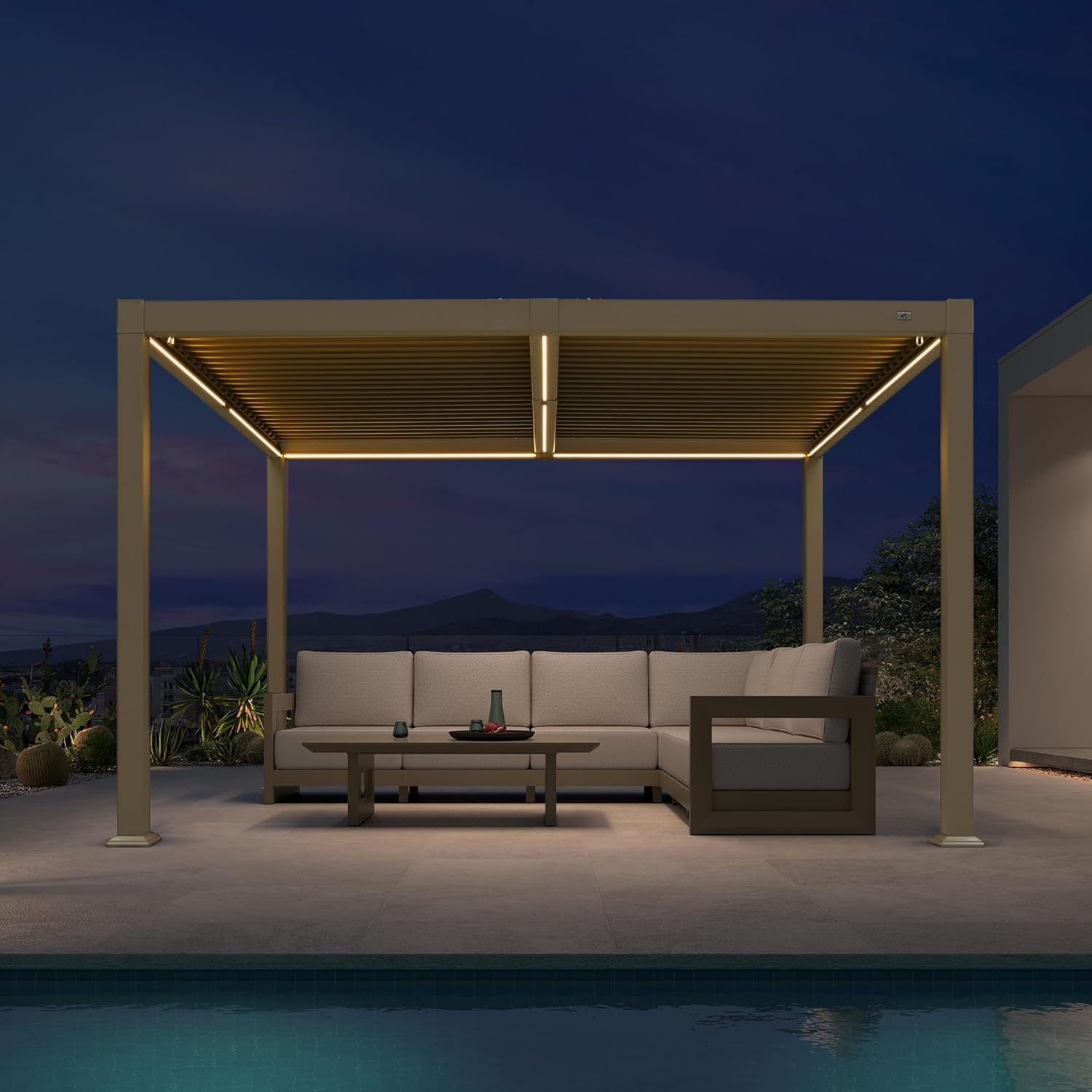 etevert - pergola bioclimatique LED - 3x3,65m - alu, lames orientables, étanche