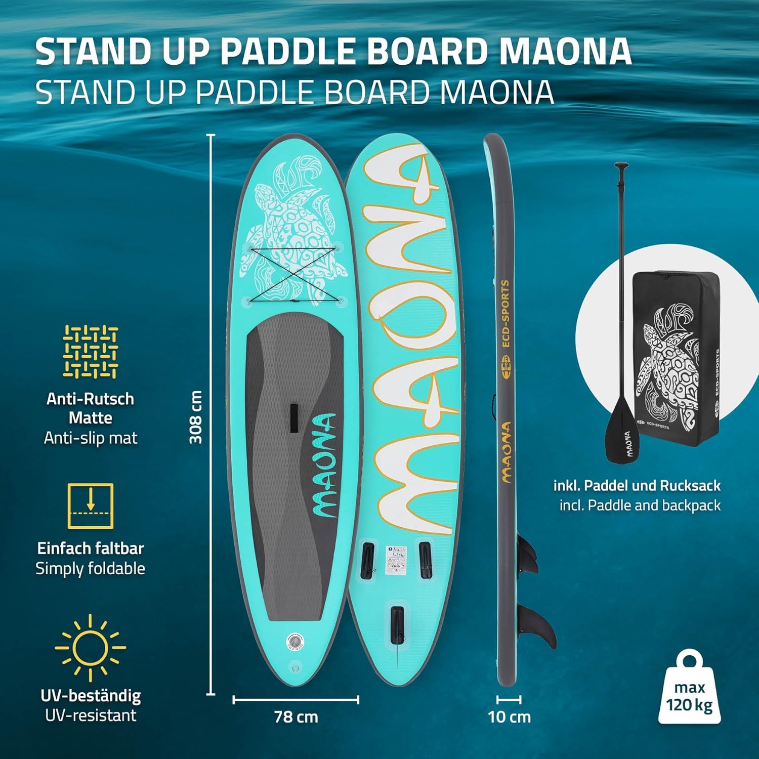 etevert - Stand Up Paddle Gonflable - 305/308/320/380 cm - PVC 120/150 kg 10/15 cm