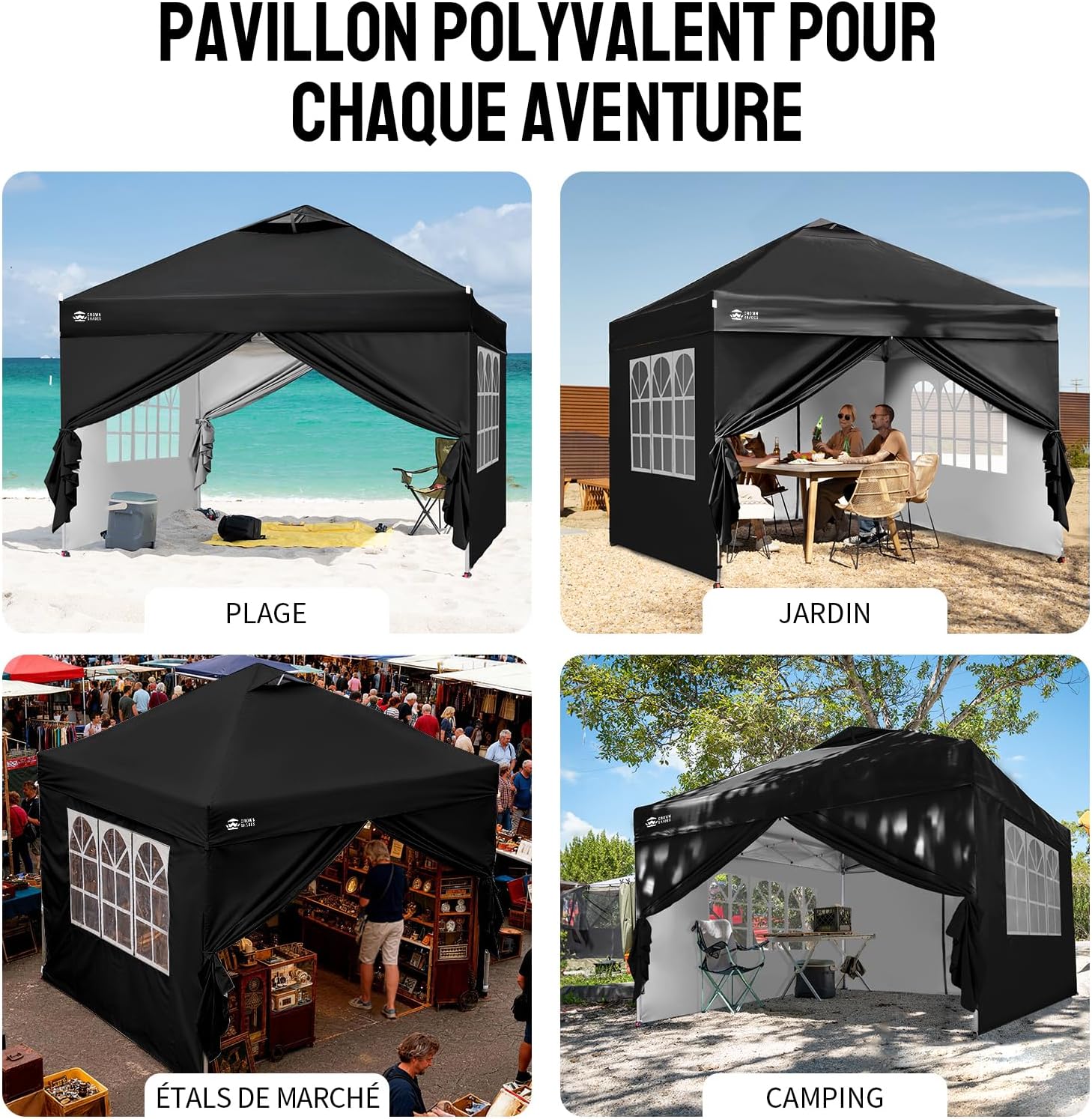 etevert - Tonnelle pliante 3x3m imperméable, P/Pop-Up, 4 parois amovibles, Sac, UPF 50+ - CN0032