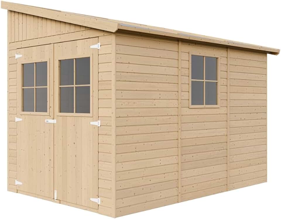 Abri de Jardin en Bois Naturel(avec paroi latérale) avec Les PLANCHERS IMPRÉGNÉ- Stockage extérieur avec fenêtres- H244x218x318 cm/6 m2 - Atelier Rangement Outils et vélos- etevert M339A+M339G The Forest Stewardship Council