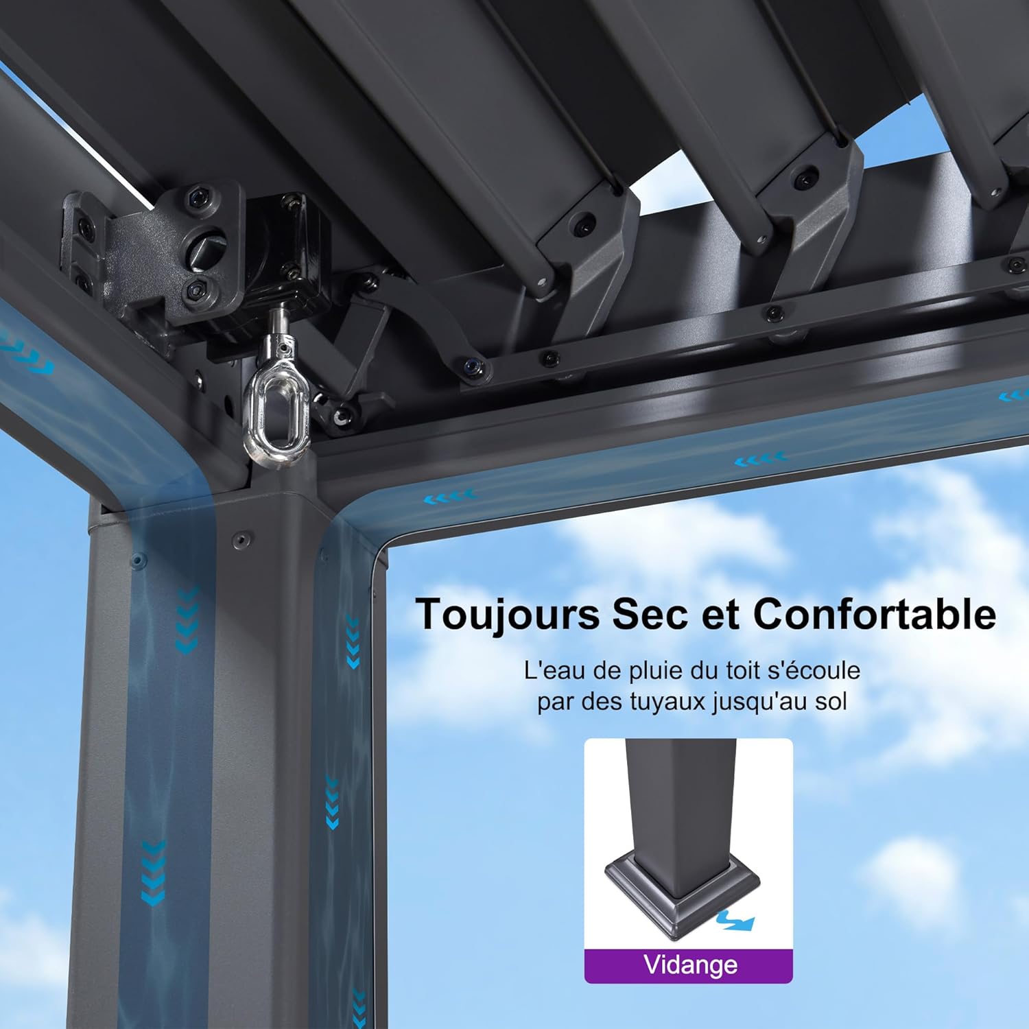 etevert - pergola bioclimatique - 3x3,65m - aluminium, lames orientables, gris